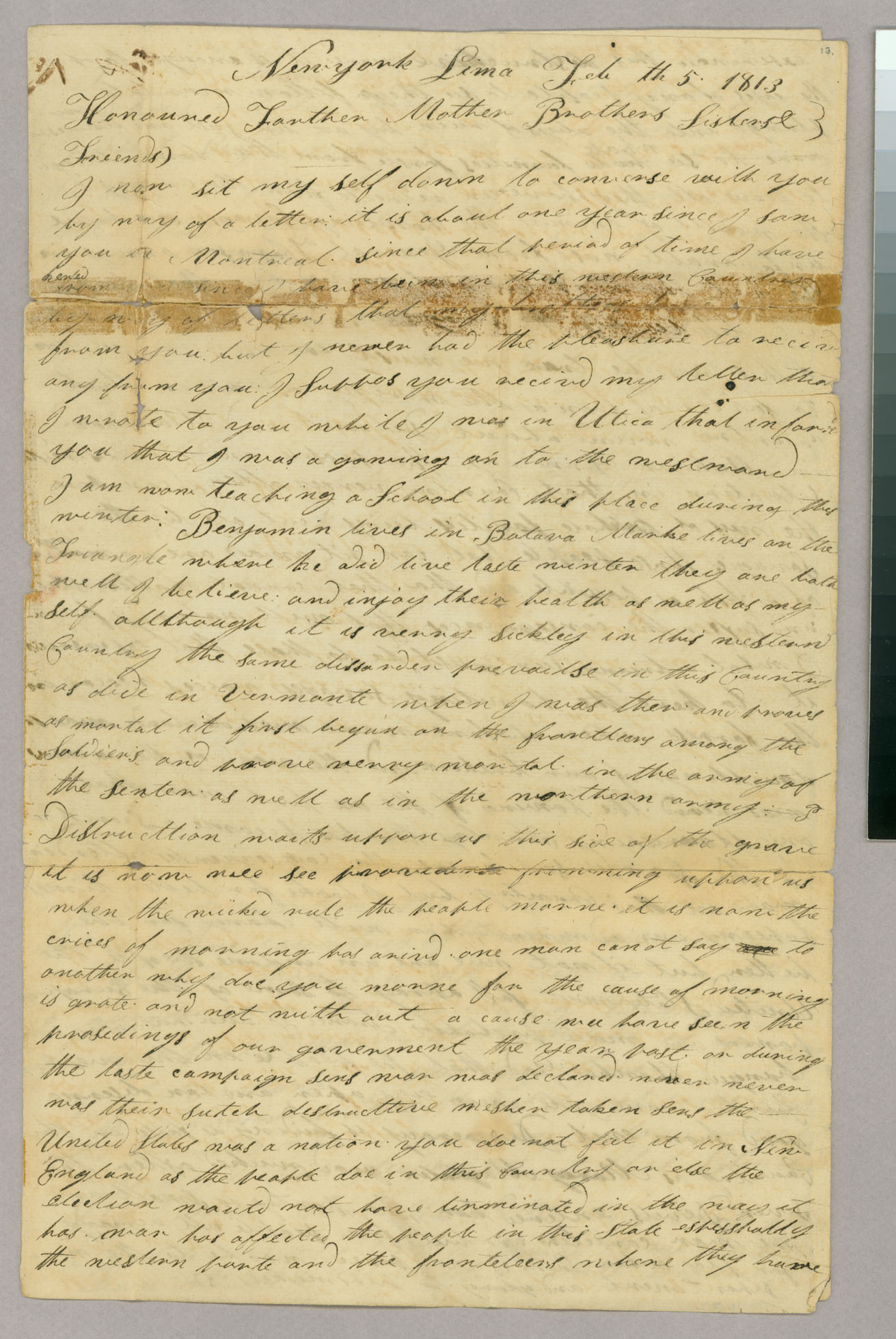 Letter, Lewis Blanchard, Lima, New York to Capt Abel Blanchard, Peacham, Vermont, Page 1