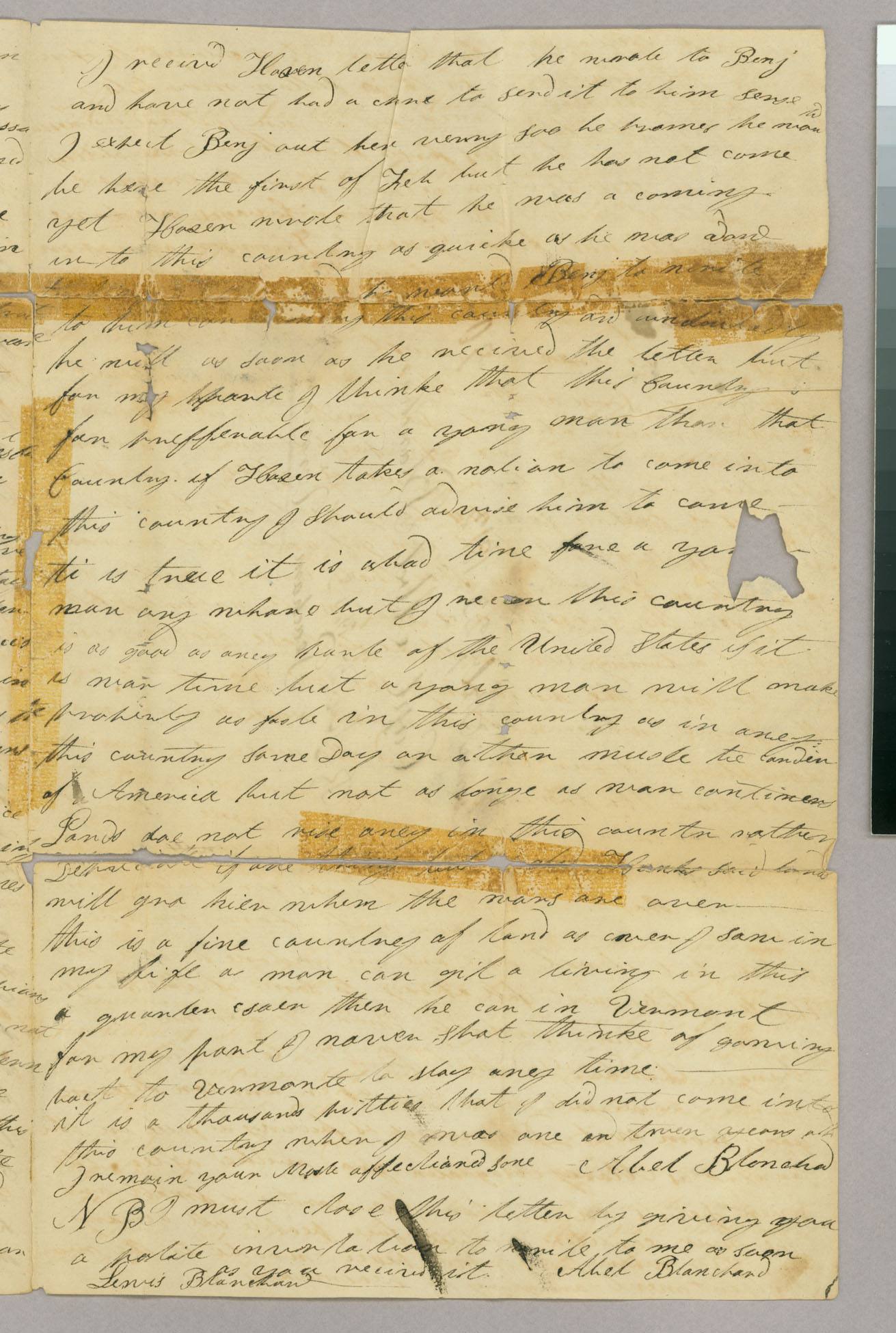 Letter, Lewis Blanchard, Lima, New York to Capt Abel Blanchard, Peacham, Vermont, Page 3