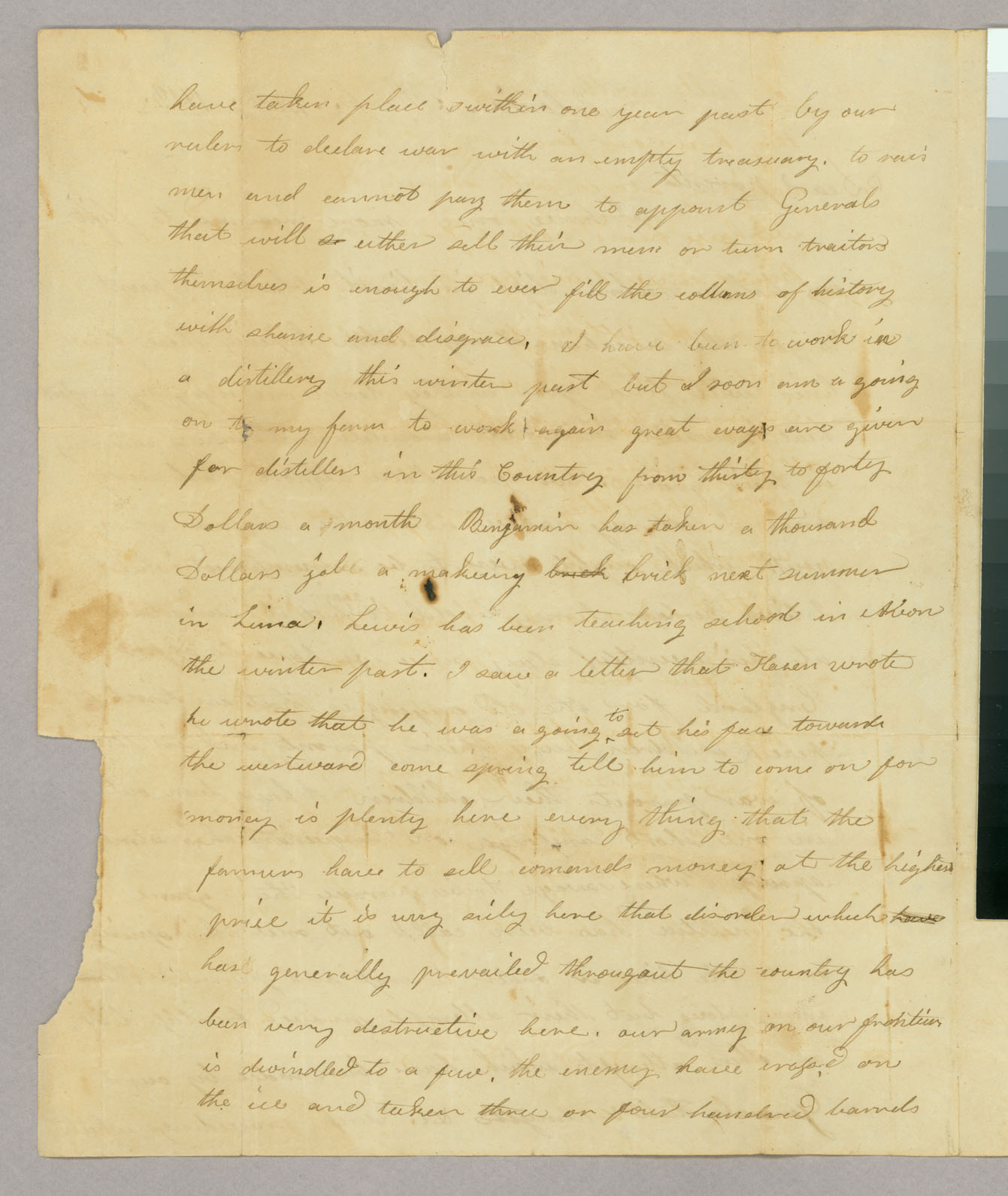 Letter, Mar[k Blanchard], Caledonia, New York, to Mr Abel Blanchard, Peacham, Vermont