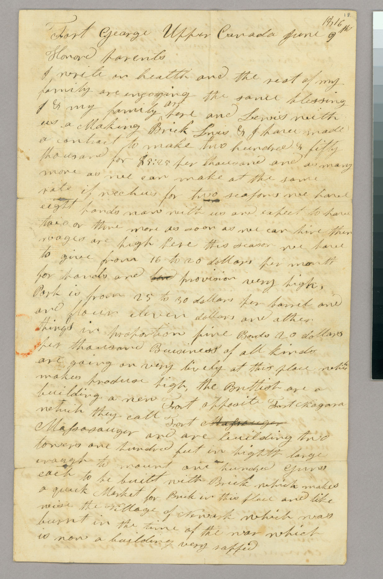 Letter, Benjamin Blanchard, Fort George, Upper Canada, to Capt Abel Blanchard, Peacham, Vermont, Page 1
