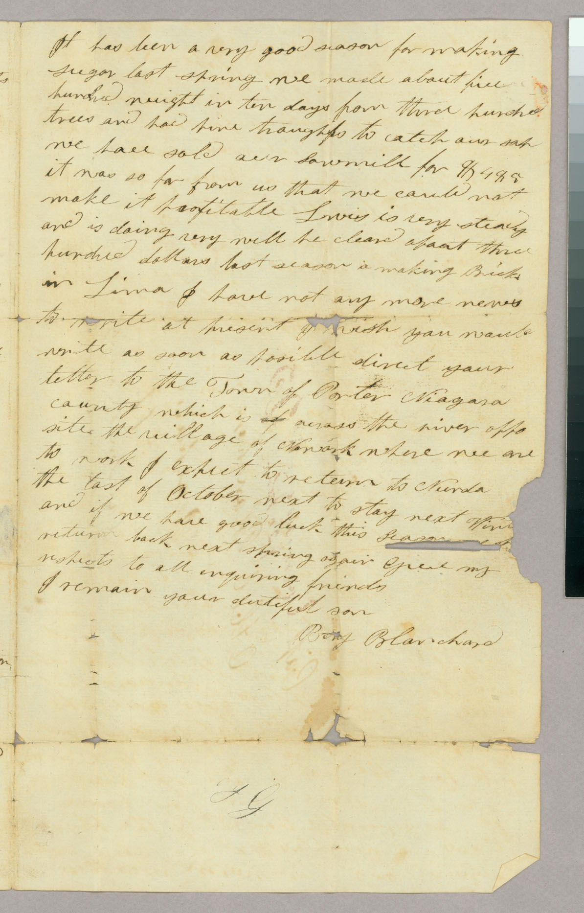 Letter, Benjamin Blanchard, Fort George, Upper Canada, to Capt Abel Blanchard, Peacham, Vermont, Page 3