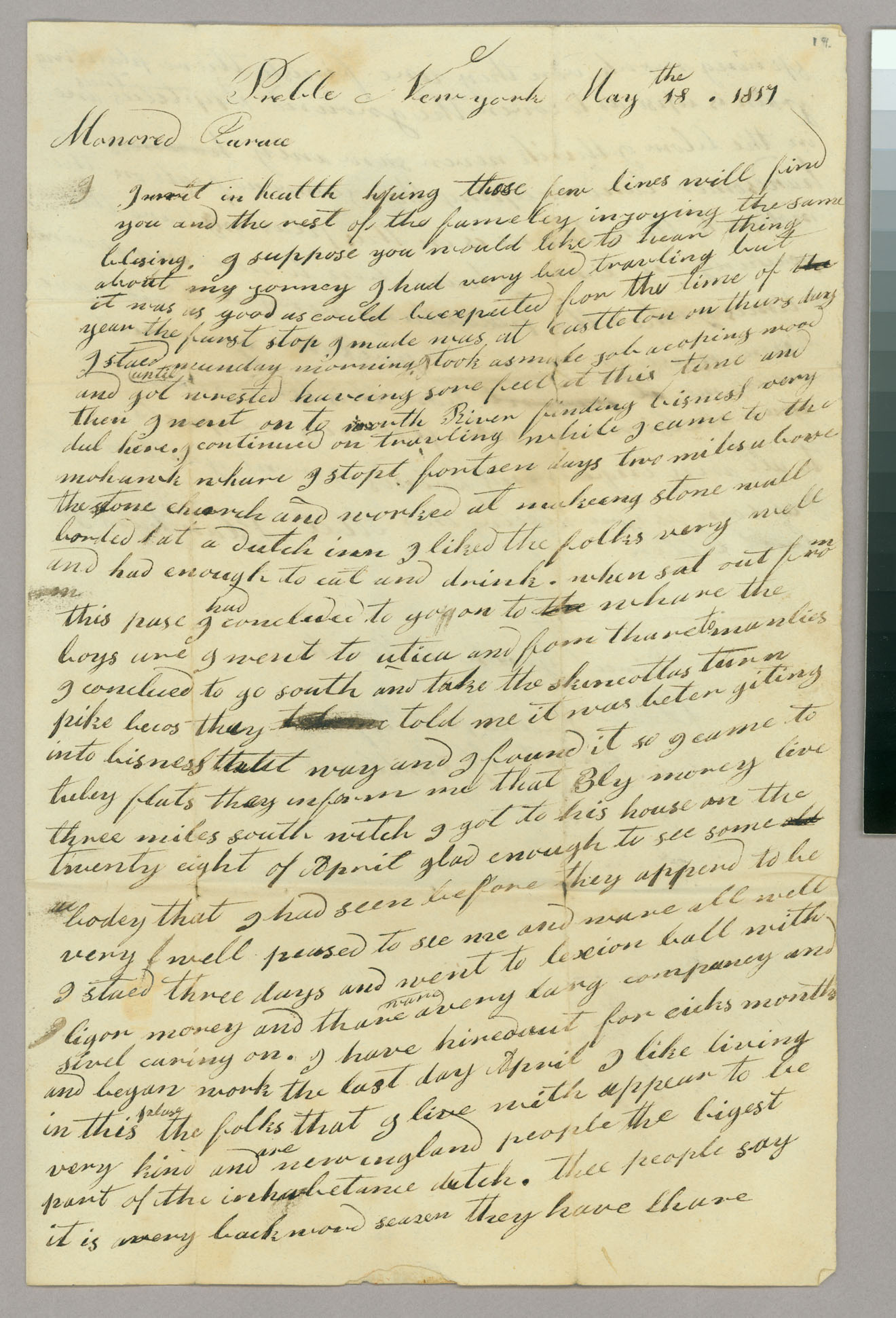Letter, Abel Blanchard, Jr., Preble, New York, to Abel Blanchard, Peacham, Vermont, Page 1