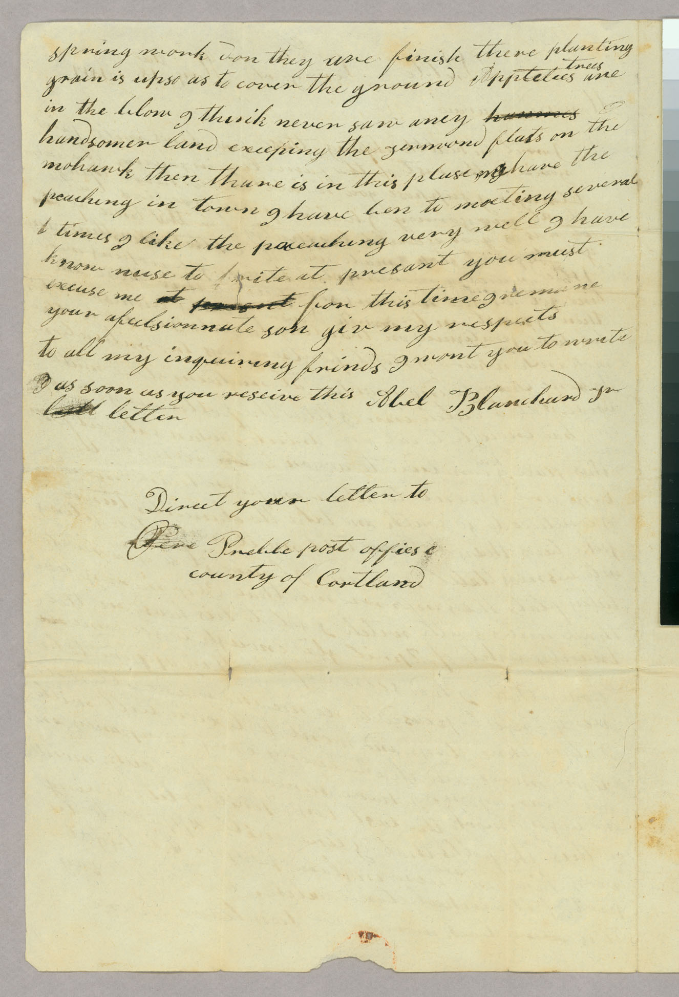 Letter, Abel Blanchard, Jr., Preble, New York, to Abel Blanchard, Peacham, Vermont, Page 2