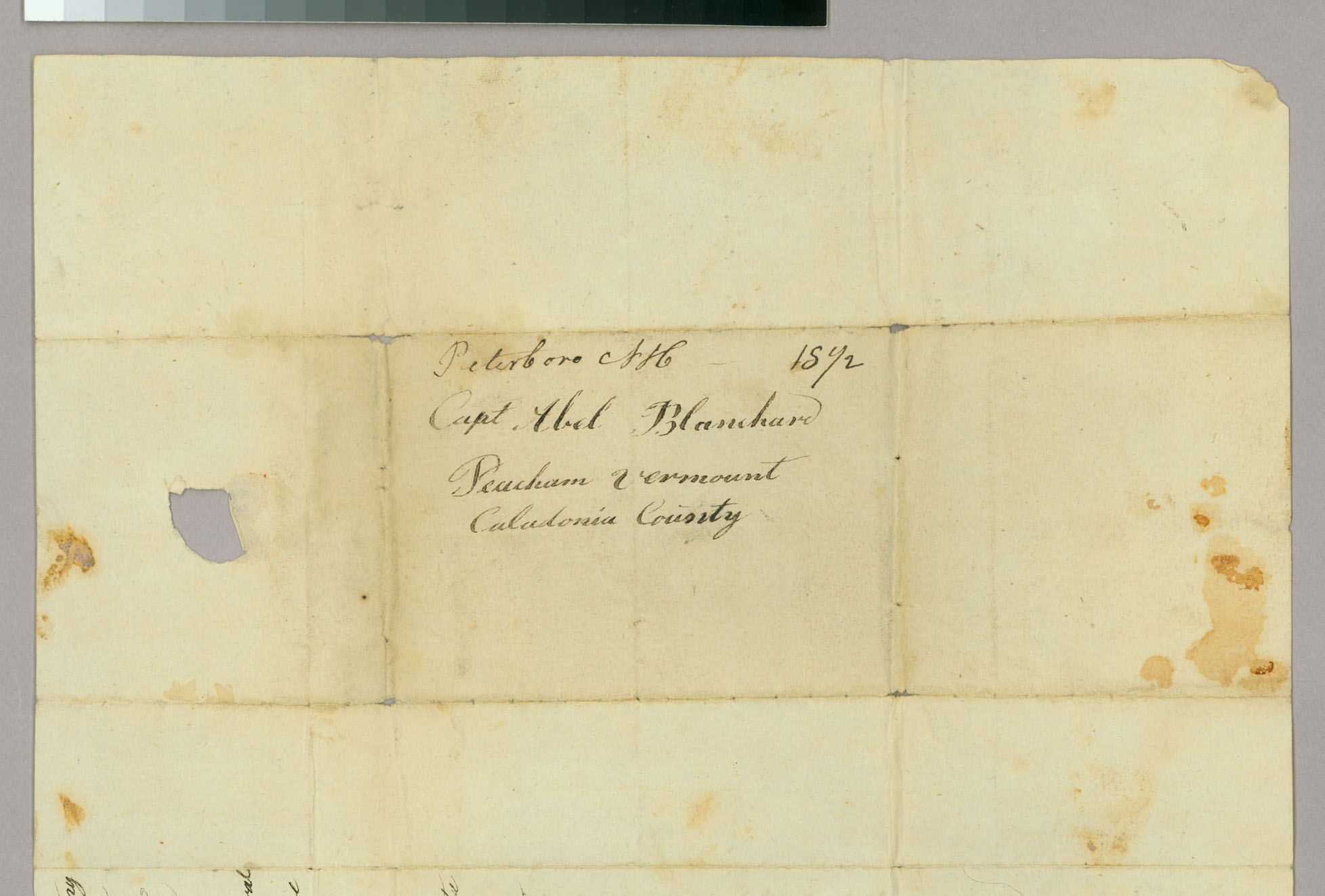 Letter, Abel Blanchard, Jr., Preble, New York, to Abel Blanchard, Peacham, Vermont, Address Leaf