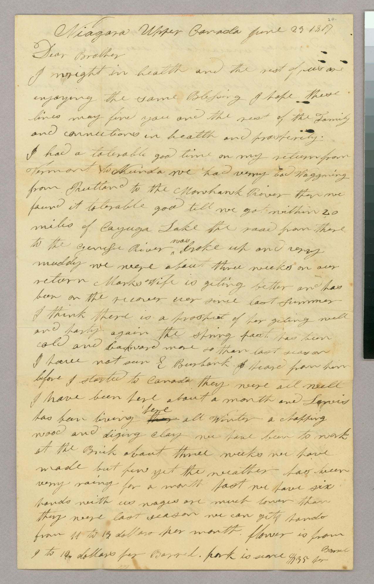 Letter, Benjamin Blanchard, Niagara, Upper Canada, to Hazen Blanchard, Peacham, Vermont, Page 1