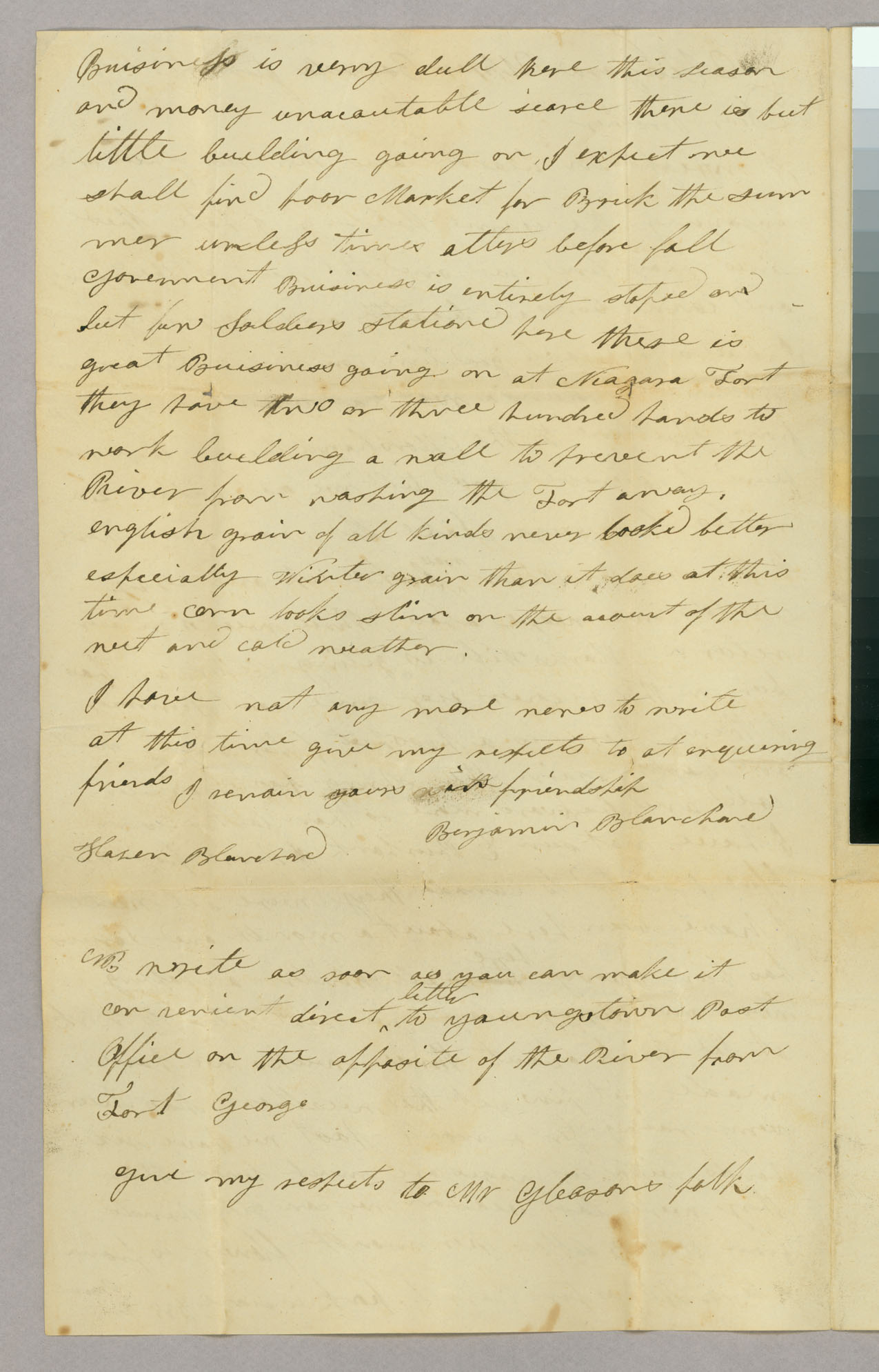 Letter, Benjamin Blanchard, Niagara, Upper Canada, to Hazen Blanchard, Peacham, Vermont, Page 2