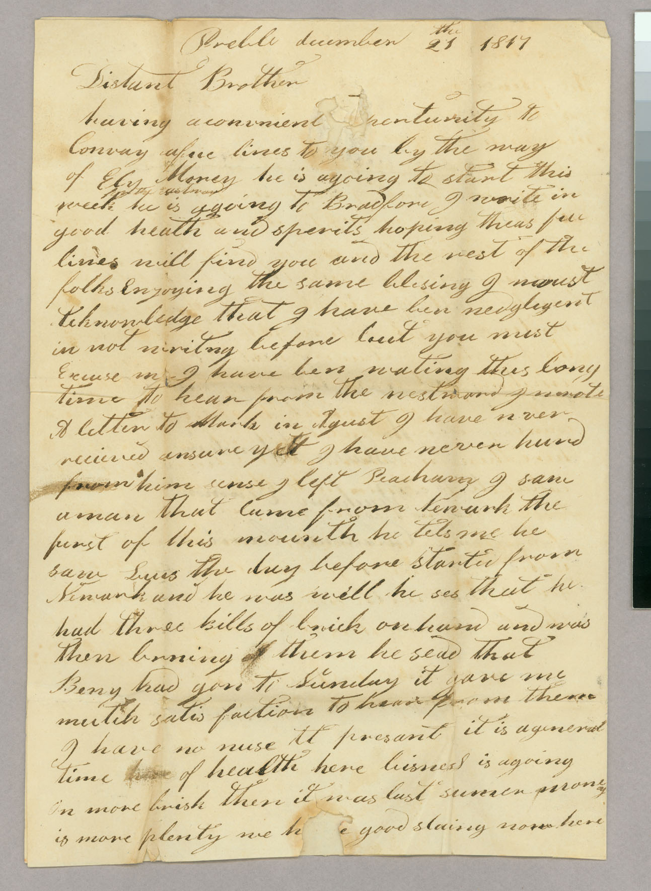 Letter, Abel Blanchard, [Jr.], Preble, New York, to Hazen Blanchard, Peacham, Vermont, Page 1
