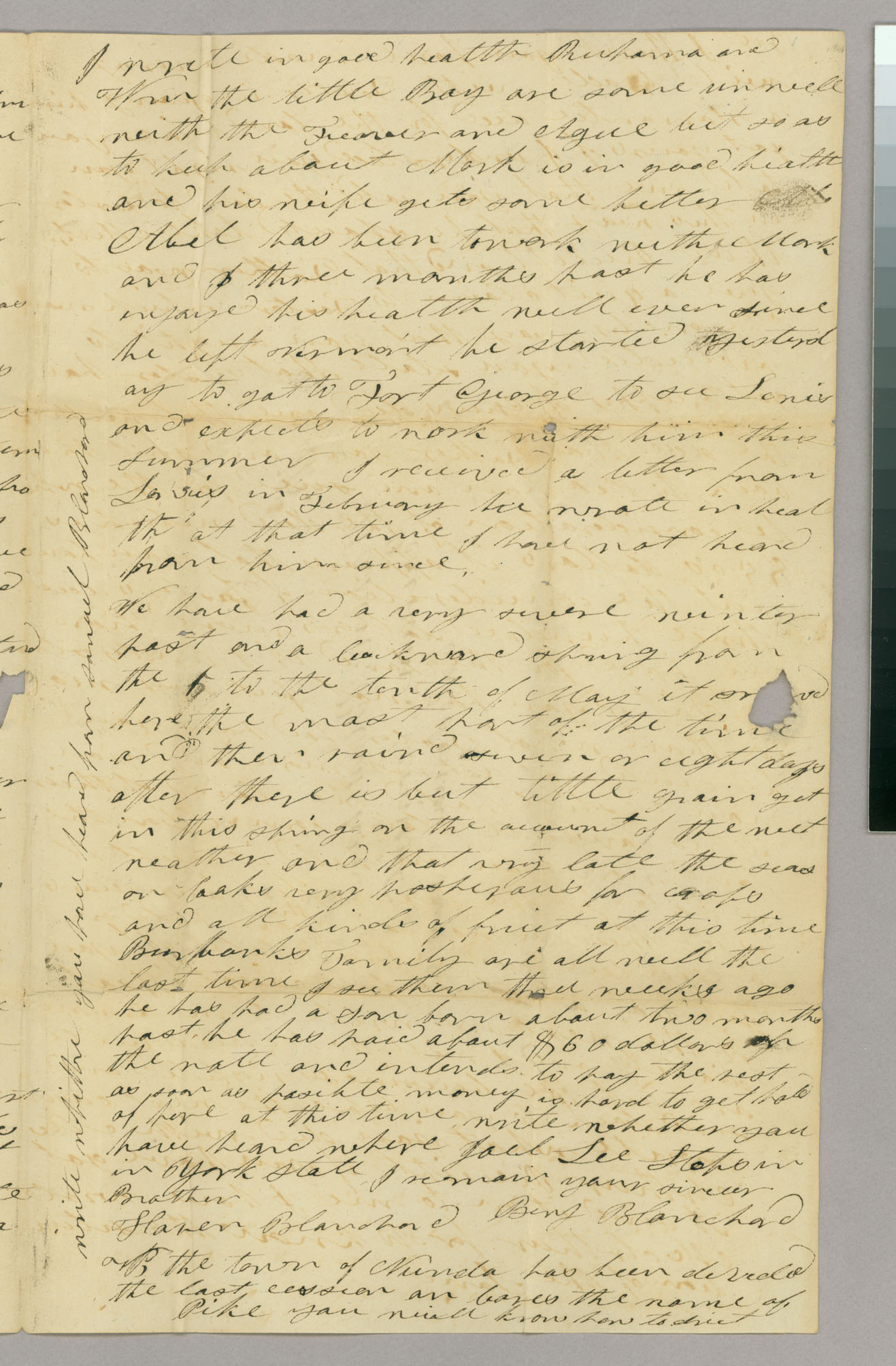 Letter, Benj[amin] Blanchard, Pike, New York, to Hazen Blanchard, Peacham, Vermont, Page 3