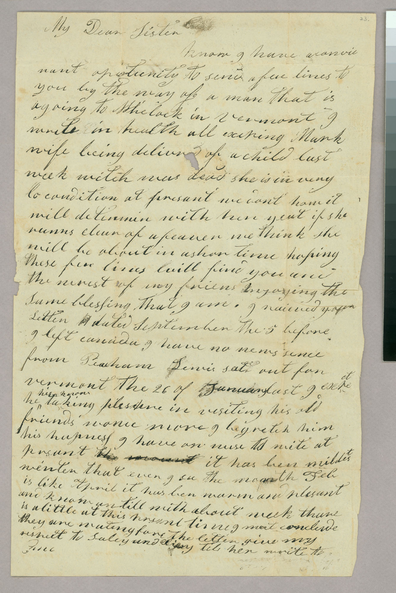 Letter, Abel Blanchard [Jr.], Centreville, New York, to Judith Blanchard, Peacham, Vermont, Page 1