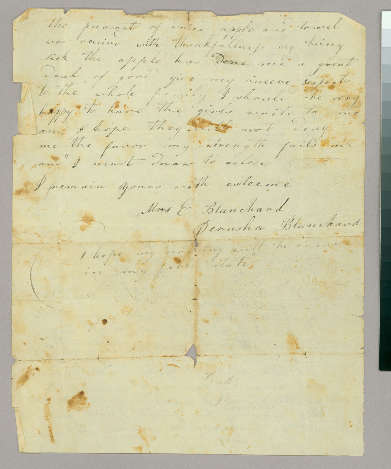 Letter, Jerusha Blanchard, n.p., to Mrs E[lizabeth] Blanchard, Page 2