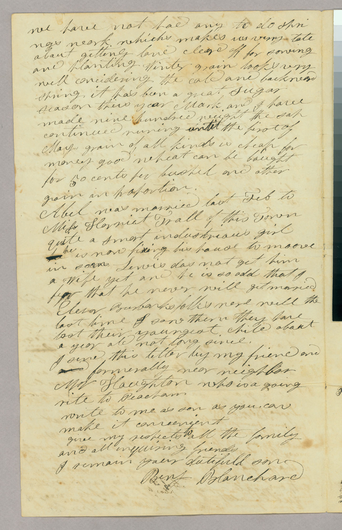 Letter, Benj[amin] Blanchard and R[uhanna] B[lanchard], Centerville, New York, to Capt Abel Blanchard and Judith B[lanchard], Peacham, Vermont, Page 2