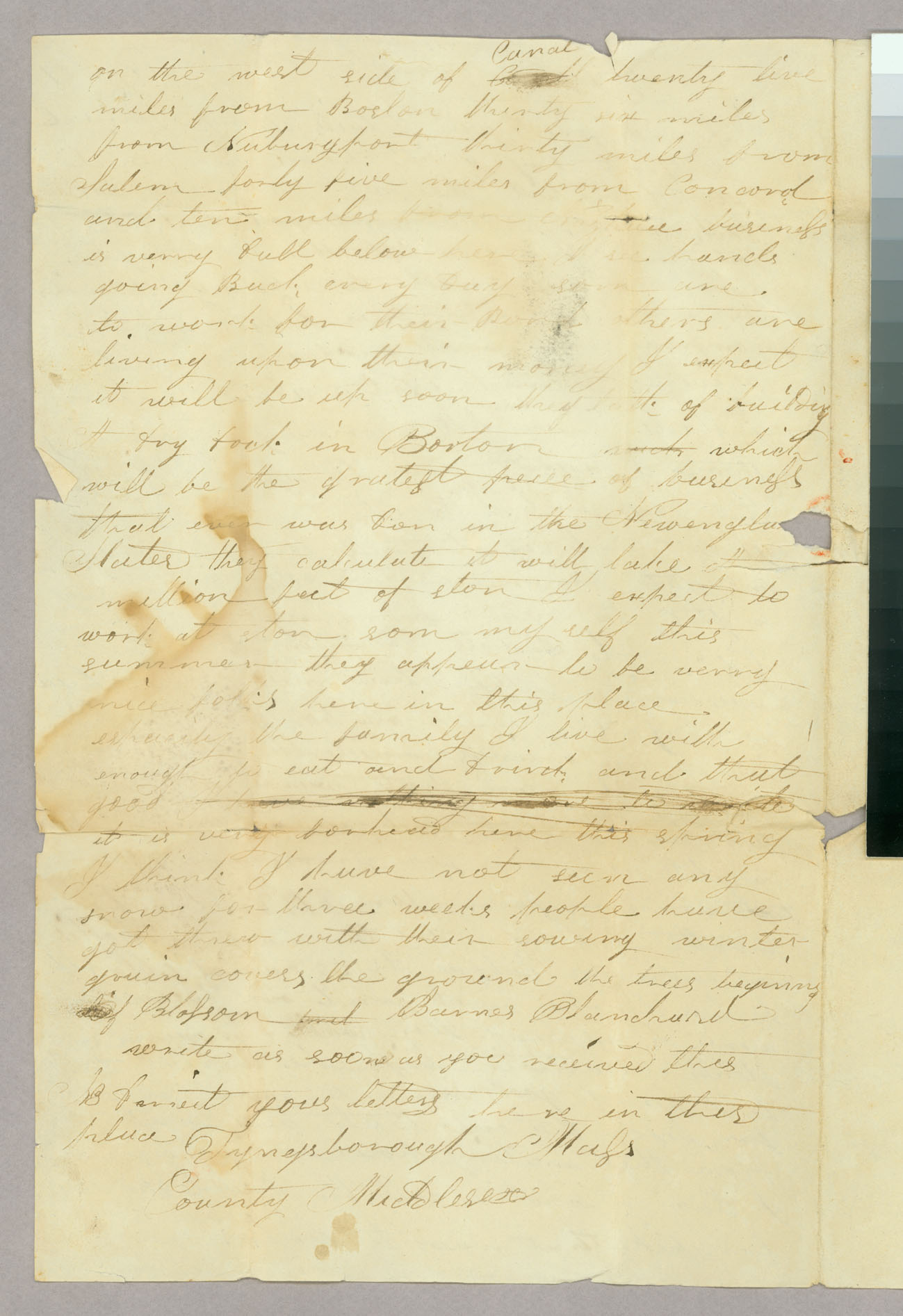 Letter, Barnes Blanchard, Tyngsborough, Massachusetts, to Hazen Blanchard, Peacham, Vermont, Page 2