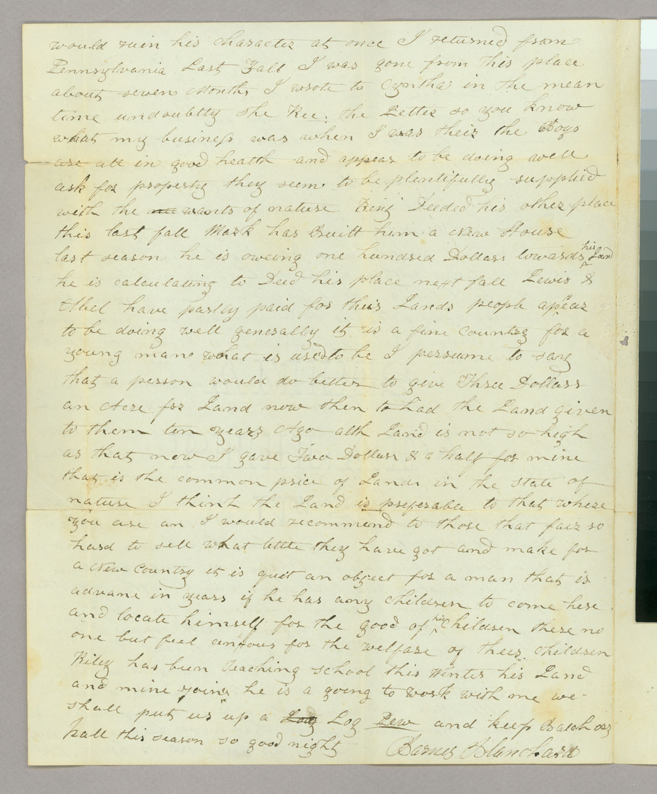 Letter, Barnes Blanchard, Centerville, New York, to Hazen Blanchard and E[lizabeth] Blanchard, Peacham, Vermont, Page 2