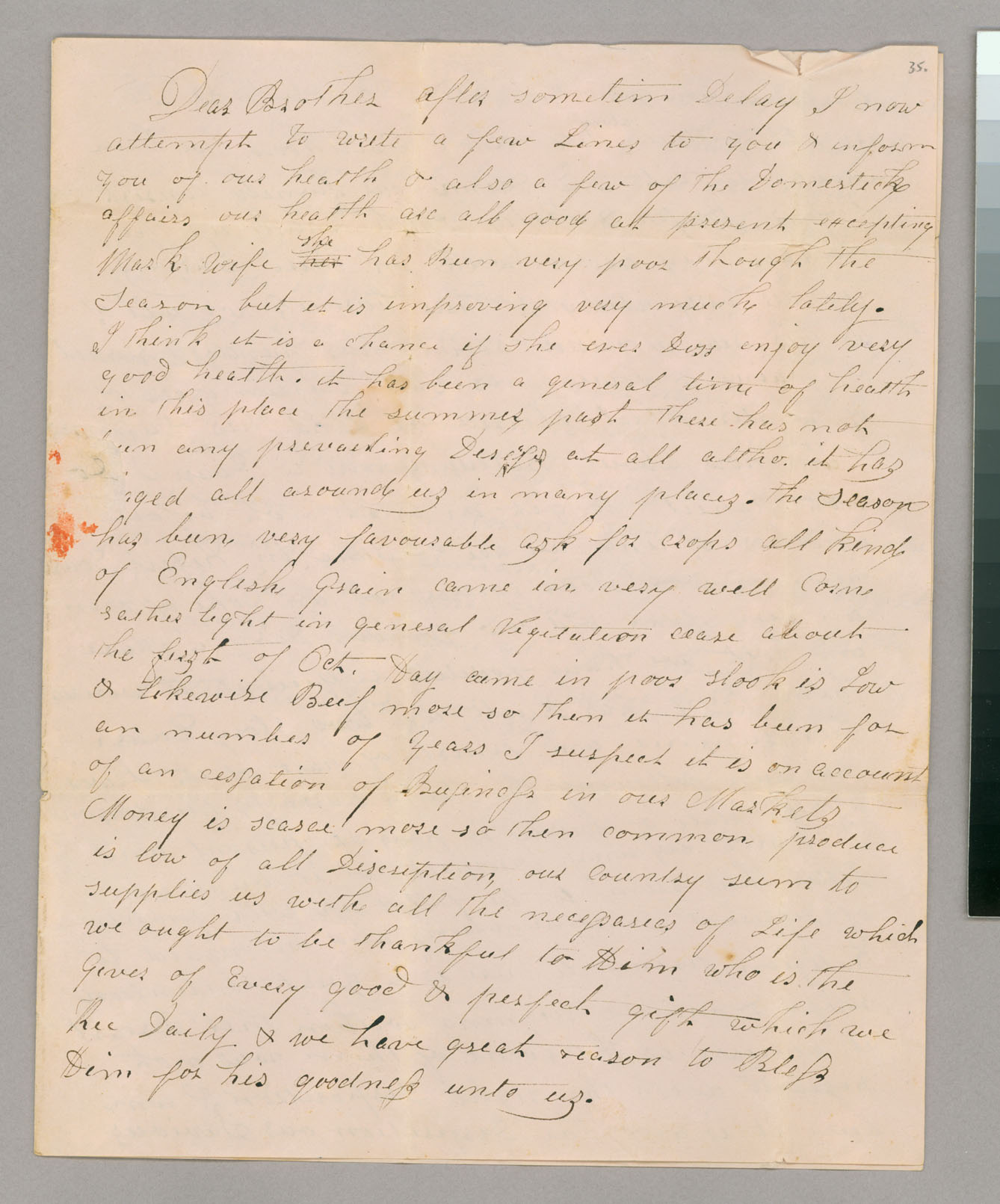 Letter, Barnes Blanchard, Centerville, New York, to Mr Hazen Blanchard, Peacham, Vermont, Page 1