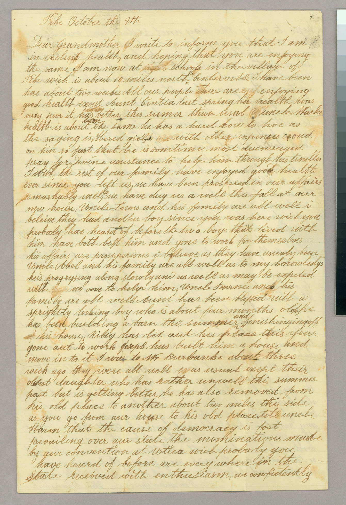 Letter, William Blanchard, Pike, New York, to Elizabeth Blanchard, Peacham, Vermont, Page 1