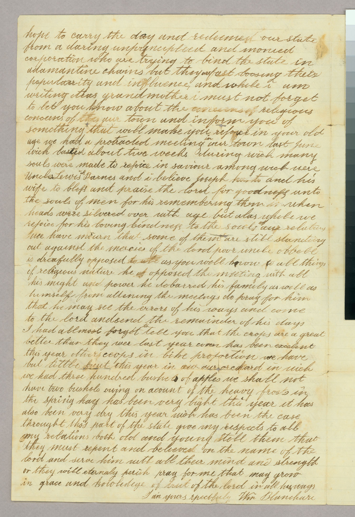 Letter, William Blanchard, Pike, New York, to Elizabeth Blanchard, Peacham, Vermont, Page 2