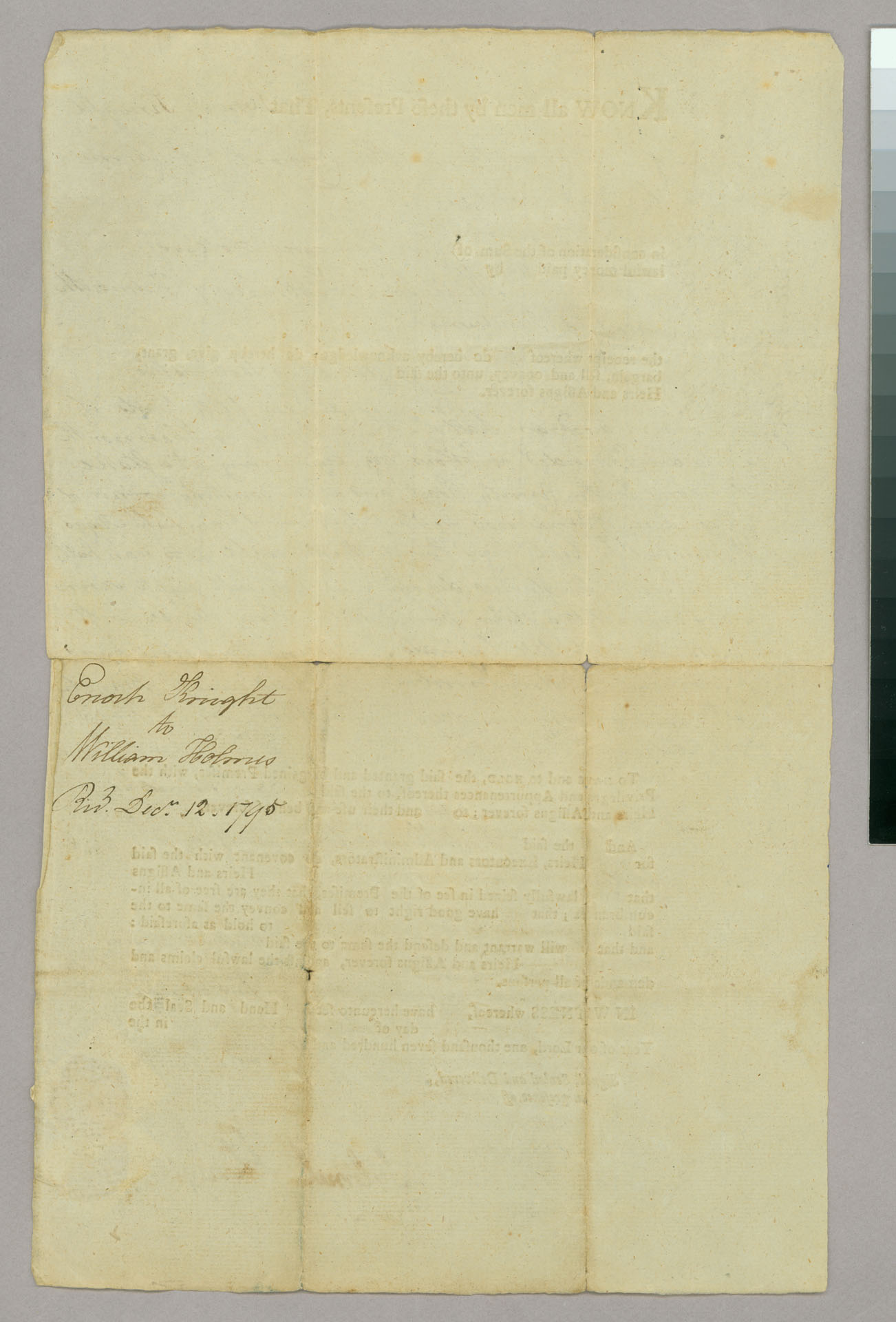 Land deed of sale, Enoch Knight to William Holmes, Address Leaf