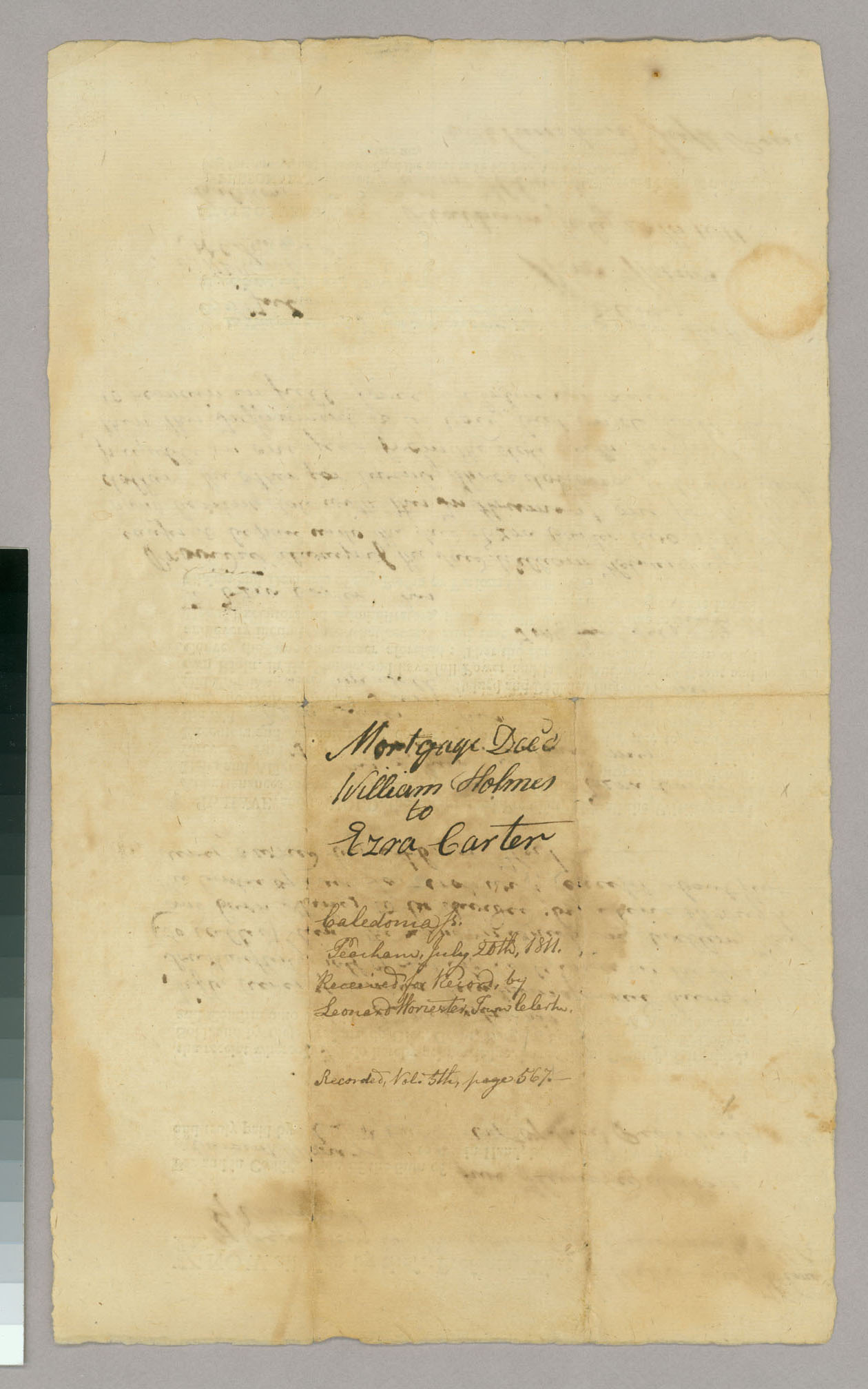 Land deed of sale, William Holmes to Ezra Carter, Address Leaf
