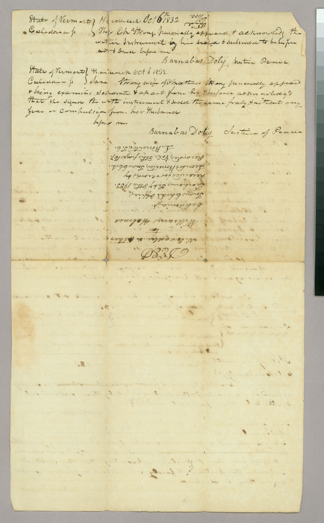 Land deed of sale, Nehemiah Bradlee et al to William Holmes, Page 2/Address Leaf