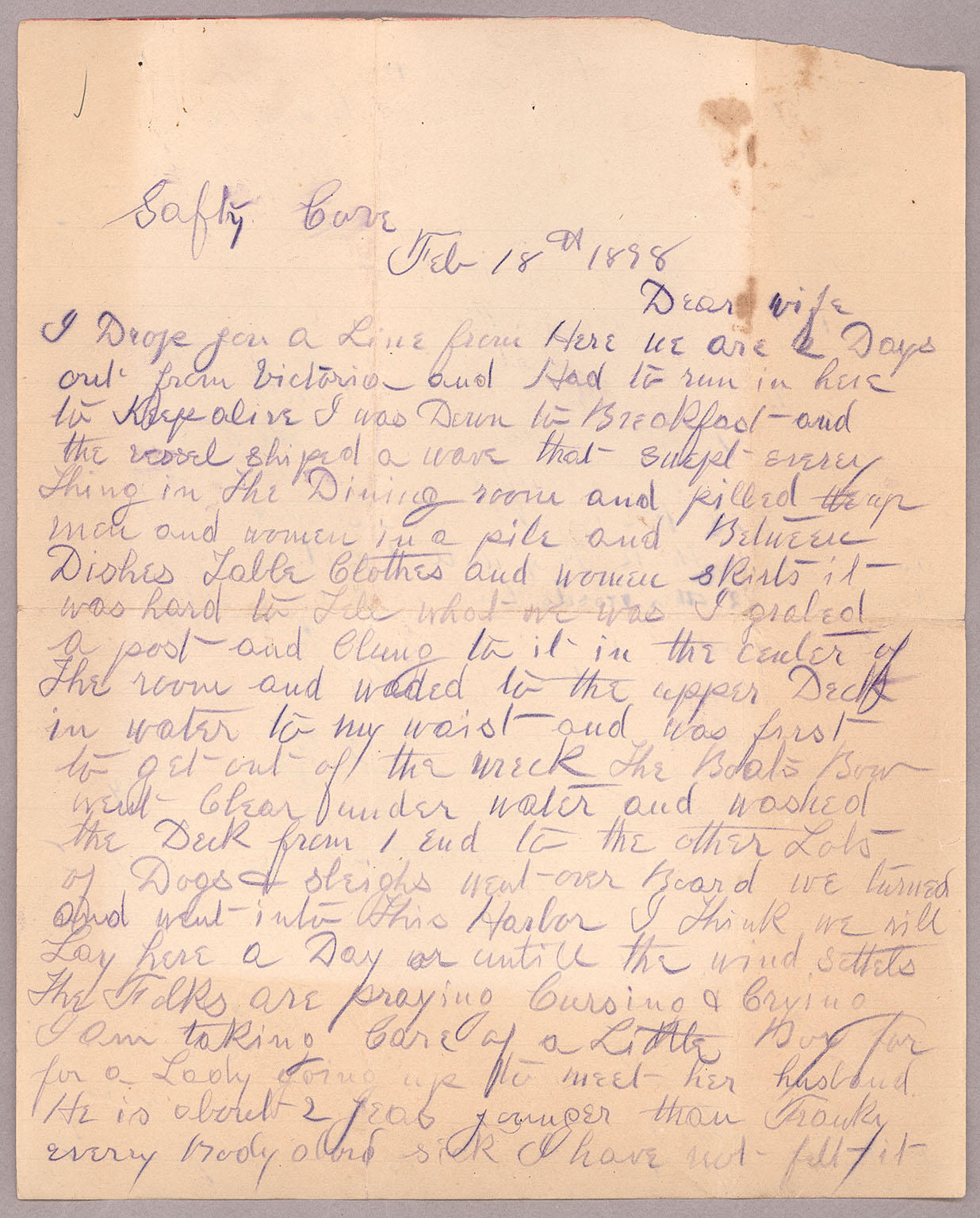 Letter, John F. Delaney, en route to Fort Wrangell, Alaska, to Caroline D. Delaney, [Salt Lake City, Utah], Page 1