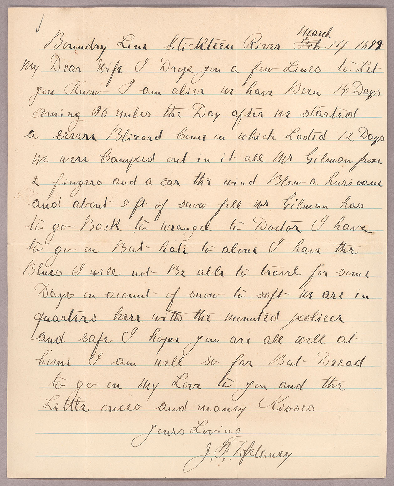 Letter, John F. Delaney, Boundary Line, Stikine River, to Carolinea D. Delaney, [Salt Lake City, Utah], Page 2