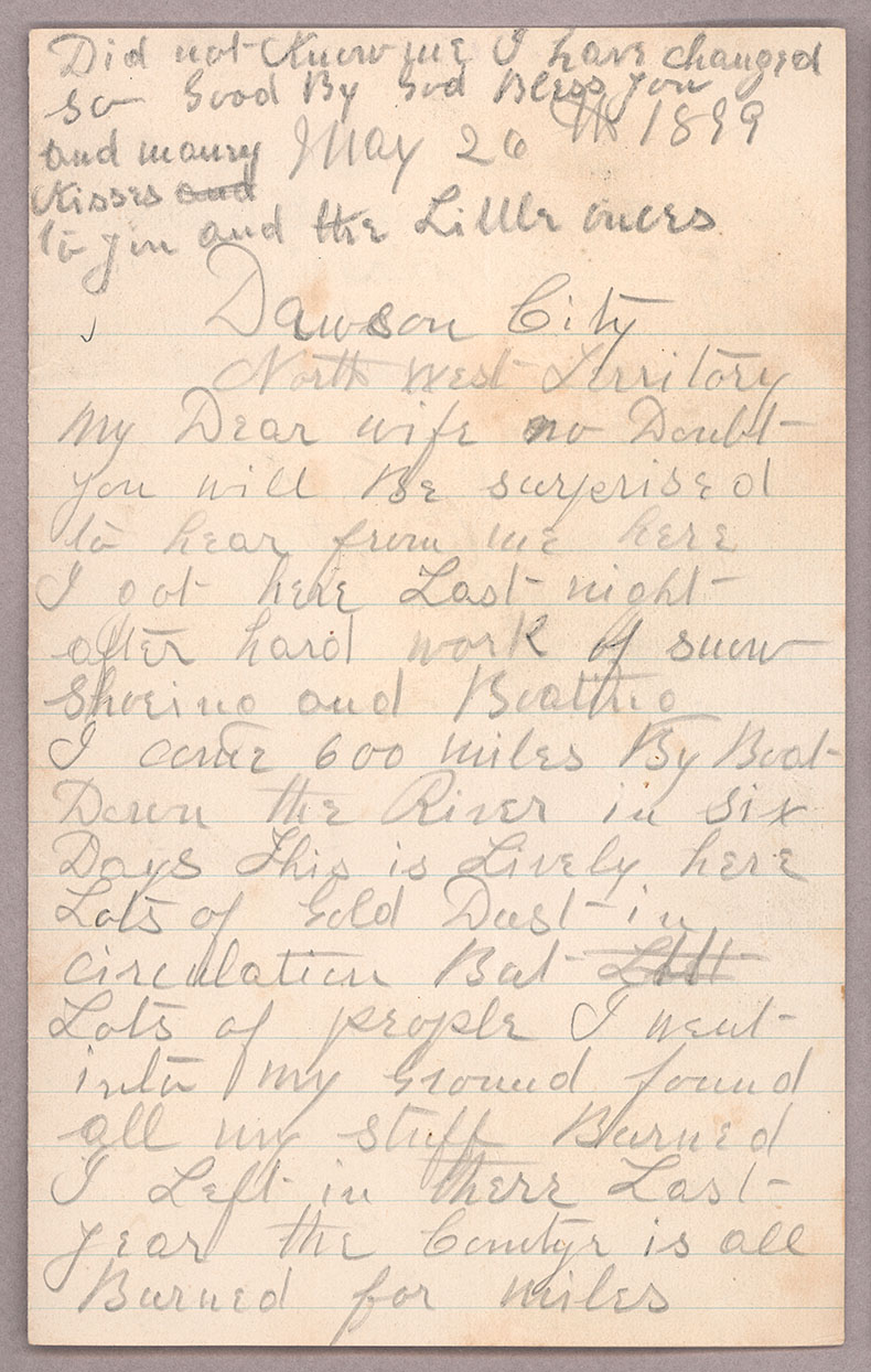 Letter, John F. Delaney, Dawson City, Yukon Territory, to Caroline D. Delaney, [Salt Lake City, Utah], Page 1