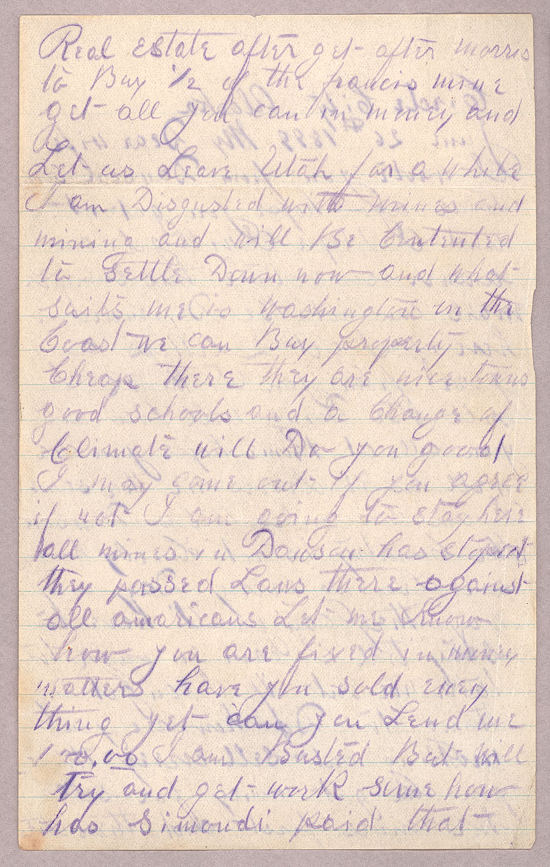 Letter, John F. Delaney, Circle City, Alaska, to Caroline D. Delaney, Salt Lake City, Utah, Page 2