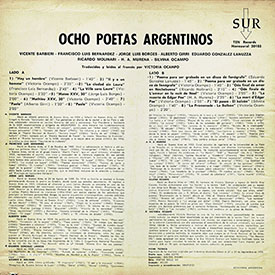 Back cover of album, Ocho poetas argentinos.