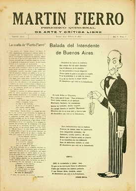 Front page of Martín Fierro, issue nombre 1.