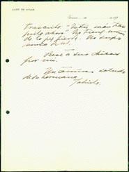 Third page of a handwritten letter from Gabriela Mistral to Eduardo Barrios, dated 21 June1920.