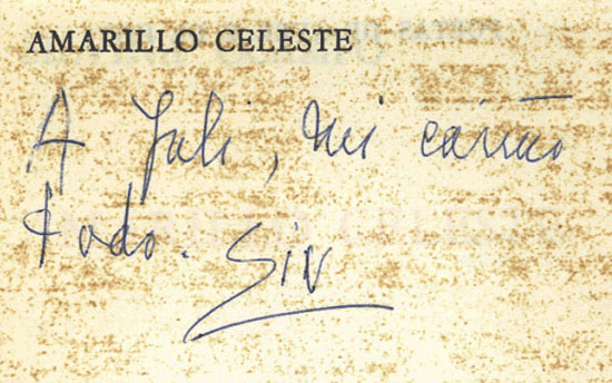 Inscription and signature from title page of Amarillo celeste.