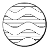 a circle with an all-over pattern of horizontal lines, overlaid with blank wavy horizontal bars