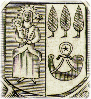 The arms of Gilbert Burnet, Bishop of Salisbury, isolated from his bookplate.