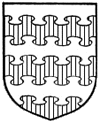 a shield divided into six horizontal bands, divided by nebuly partition lines, with alternating tinctures