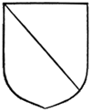 shield divided into two sections by a diagonal line, top left to botton right