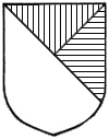 a shield divided in half by a diagonal line (top left to bottom right), with the upper half further divide by a second diagonal line