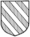 a shield divided into eight diagonal bands, top left to bottom right, divided by straight partition lines, with alternating tinctures