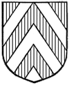 a shield divided into six inverted V shaped bands, divided by straight partition lines, with alternating tinctures