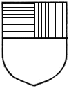 a shield divided in half by a horizontal line, with the upper half further divide by a vertical line