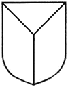 shield divided into three sections by a Y-shaped line