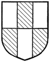 a shield divided in half by a horizontal line, over which is a vertical band with the tinctures reversed from how they appear on the underlying shield