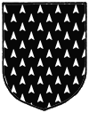 a shield with an all over pattern of arrowhead triangles pointing up, white on black
