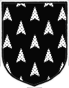 a shield with an all over pattern of arrowhead triangles pointing up, dotted white on a black background
