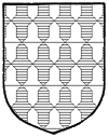 bell-shaped patches in an alternating pattern of blue and white, in which each shape stands broad edge to broad edge or point to point with one of the same tincture above or below it