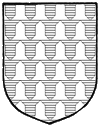 bell-shaped patches in an alternating pattern of blue and white, in which each shape stands broad edge to point with one of the same tincture above or below it